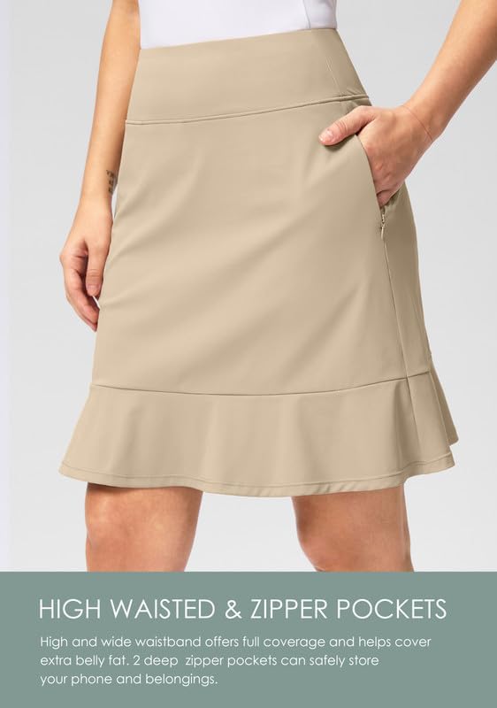 Viodia 20" Knee Length Skorts Skirts for Women with Pockets High Waisted Athletic Tennis Golf Skort for Casual Summer
