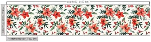 Lunarable Christmas Fabric by The Yard, Xmas Family Time Harmony and Love with Traditional Flowers Illustration, Decorative Fabric for Upholstery and Home Accents, 1 Yard, Vermilion Dark Green