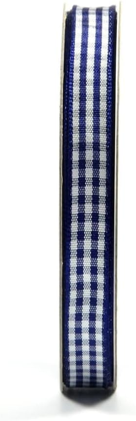 Blue Gingham Woven Edge Ribbon 25 Yards Per Spool, Dark Blue Checked Crafts 3/8 - Image 4