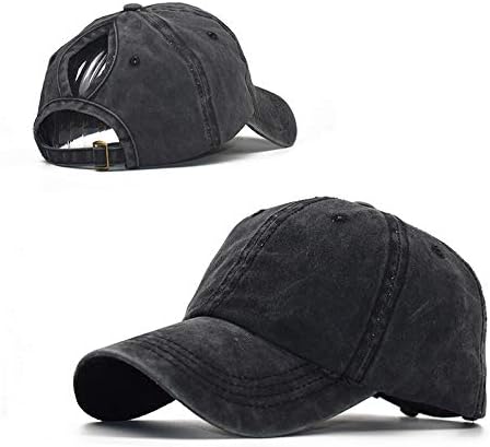 Criss Cross Hat Washed Distressed Baseball Cap Ponytail Hat High Messy Bun Ponycap for Women