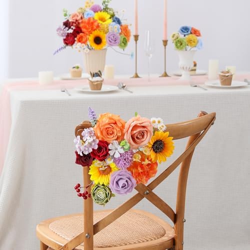Floweroyal Artificial Flowers Fake Rose Flowers Dahlia with Stems for DIY Wedding Bridal Bouquets, Baby Shower, Floral Arrangement, Table Centerpieces, Home Decorations