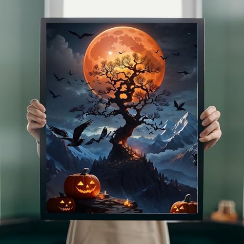 Halloween Paint by Numbers for Adults with Framed Canvas-with Wooden Easel,Paint by Numbers Kits Framed Canvas,DIY Acrylic Oil Painting Kits with Brushes Nice Gift Box for Home Wall Decor(12x16 Inch)