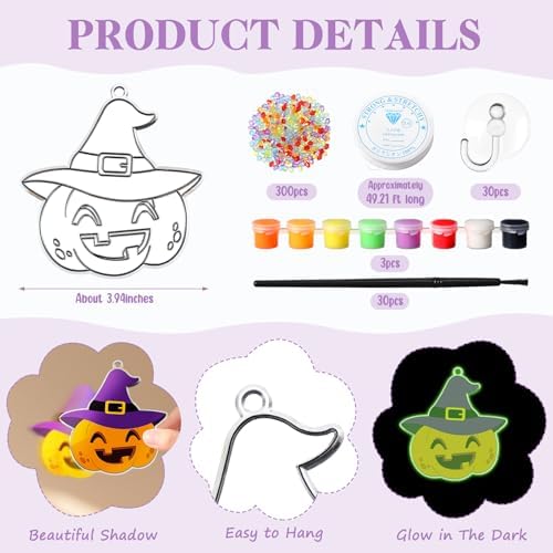Dunzoom 30 Set Halloween Glow in Dark Suncatchers DIY Paint Art Kits