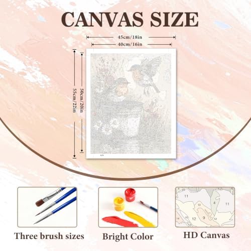 Cute Birds Paint by Number Adult, DIY Acrylic Painting Kits 16x20inch