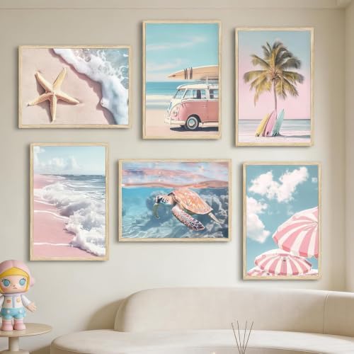 GOUOYANA 6 Pack Paint By Numbers Kit for Adults-Funny Pink Beach 8x12 Inch