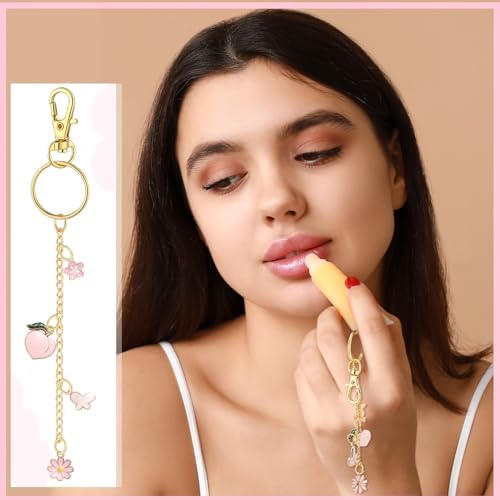 VioraWhite 213 Pcs Keychain Making Kit Bag Charm Kit Lip Gloss Key Chain 100 Pink Enamel Charms 32.81 ft Gold Chains for Galentines DIY Crafts Women(Elegant)