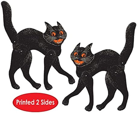 Beistle Scary Cat Cut Out Vintage Halloween Party Decorations, 20.5", Black/Orange/White