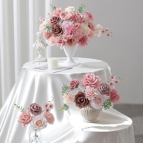 Floweroyal Artificial Flowers Fake Rose Flowers Dahlia with Stems for DIY Wedding Bridal Bouquets, Baby Shower, Floral Arrangement, Table Centerpieces, Home Decorations