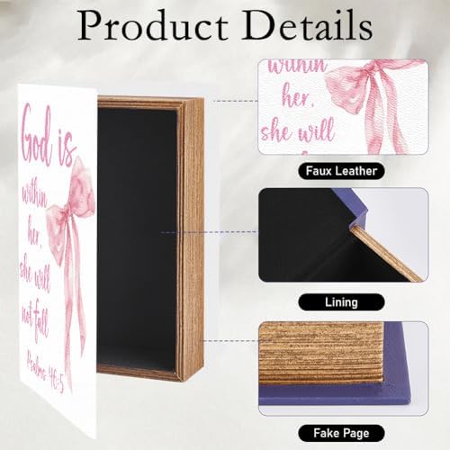 Faux Book Storage Box 9.1 x 5.9 x 2 Inch Bow Book Boxes Pink Bowknot Pattern Decorative Storage Organizers for Jewelry Trinket Wedding Keepsake Photos Home Office Bookshelf Decorations
