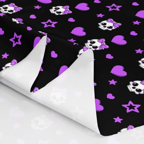 Skull Bowknot Fabric by The Yard,Star Love Bowknot Halloween Indoor Fabric,Gothic Cartoon Soft Polyester No Stretch Fabrics Kids Girls Sewing Lovers,Black Purple 2 Yards 72"x59"