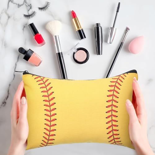 Eccliy 20 Pcs Softball Makeup Bags Bulk Team Gifts Softball Cosmetic Bag Accessories for Women Toiletry Zipper Pouch Travel Canvas Gifts Stuff for Team Players Party