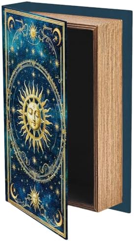 Vintage Book Trinket Box 9.1 x 5.9 x 2 Inch Faux Book Boxes Tarot Sun Relievo Pattern Decorative Storage Organizers for Jewelry Trinket Wedding Keepsake Photos Home Bookshelf Decoration