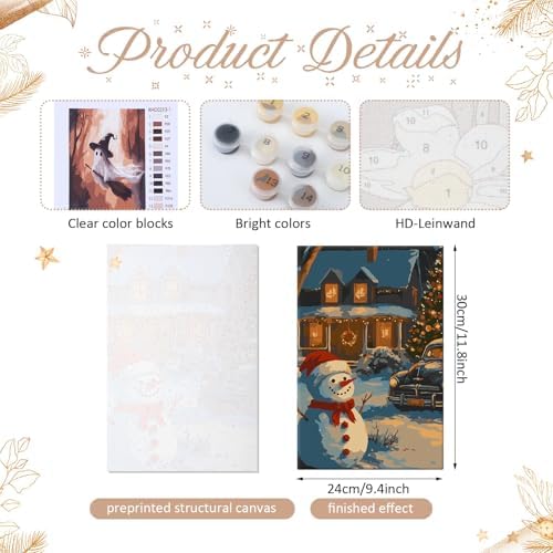 YooNotee 6 Pcs Winter Wonderland Paint by Numbers Kit for Adults 12x8 Inch Christmas Themed Canvas with Easel, DIY Oil Painting for Beginners, Home Wall Decor