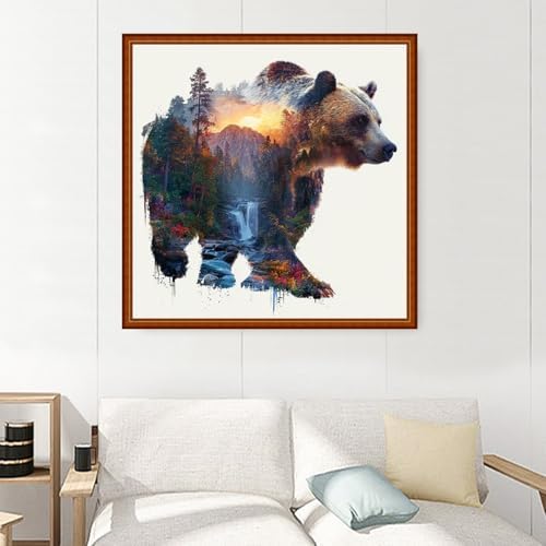 Joyhoor Stamped Cross Stitch Kits for Beginners Needlepoint Kits for Adults Embroidery Kits 11CT Counted Cross Stitch Kits Printed Embroidery Pattern-Abstract Bear 18x18 inchs