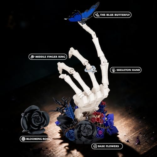 Halloween Skull Hand Rose Building Set, Gothic Skull Hand Display Model