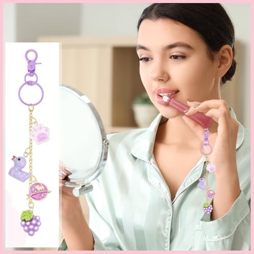 VioraWhite 213 Pcs Keychain Making Kit Bag Charm Kit Cute Lip Gloss Keychain 100 Pink Enamel Charms 32.81 ft Gold Chains for DIY Crafts Women