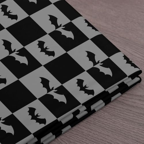 Halloween Bats Fabric by The Yard Cartoon Animal Silhouette No Stretch Fabric for Sewing Supplies Black Grey Checkered Soft Durable Polyester for Home DIY Projects 5 Yards Bolt,180" L x 59" W