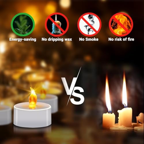 Battery Operated Tea Lights (24 Pack), Realistic Flickering Flameless Candles (200+ Hours), Soft Amber Glow for Home Decor, Dinner Party, Mother's Day & Relaxation (Warm Yellow)