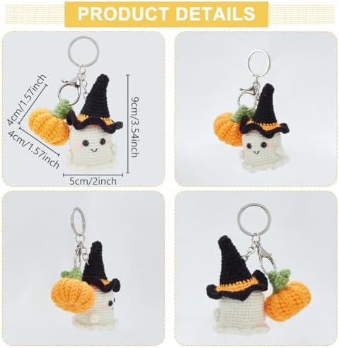 ORIGACH 4 Pcs Halloween Ghost and Mini Pumpkin Crochet Kit for Beginners, DIY Crochet Kit for Adults, Complete Crochet Keychain Set with Step by Step Video Tutorial for Halloween Parties Gatherings