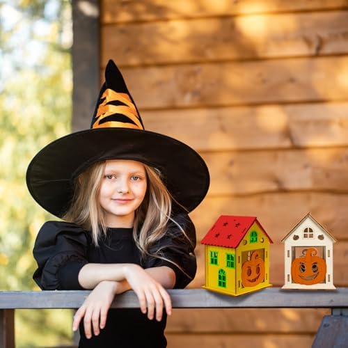 Fennoral 14 Pack Wooden Pumpkin House Craft for Kids - DIY Paint 3D Pumpkin House Art and Craft for Halloween Party Decoration