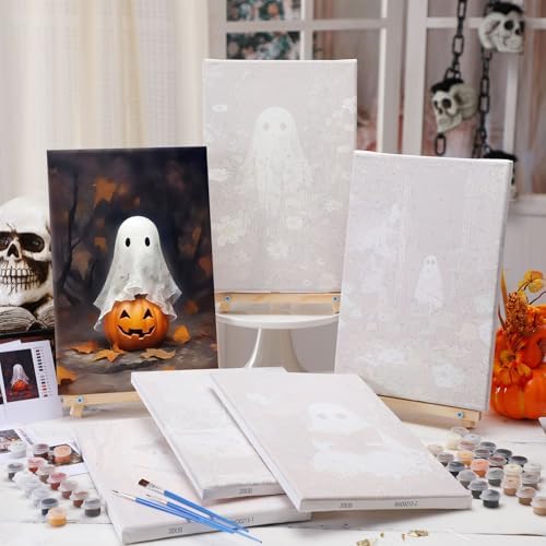 YooNotee 6 Pack Halloween Paint by Numbers with Easels Brushes, Ghost