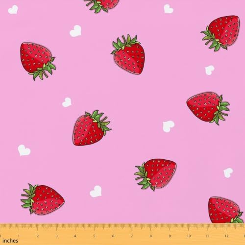Kawaii Fabric, Strawberry Fabric by The Yard, Girls Women Kids Kawaii Room Decor, Strawberry Decor Upholstery Fabric for Chairs, Cartoon Kawaii Decor Waterproof Fabric, DIY Craft Patchwork, 3 Yards