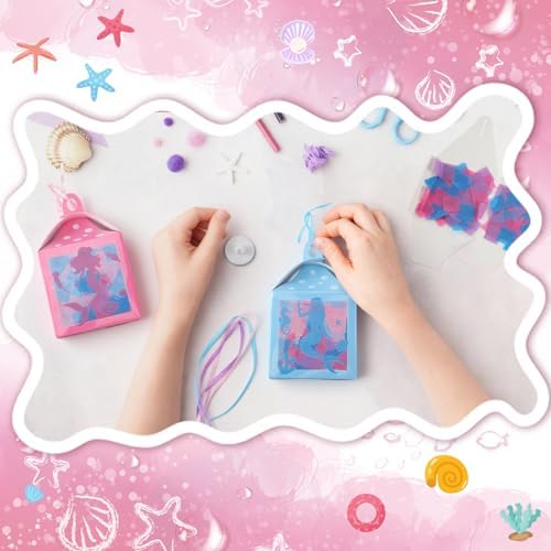 Simgoing 12 Sets Mermaid Tissue Paper Lantern Craft Kits with LED Candles
