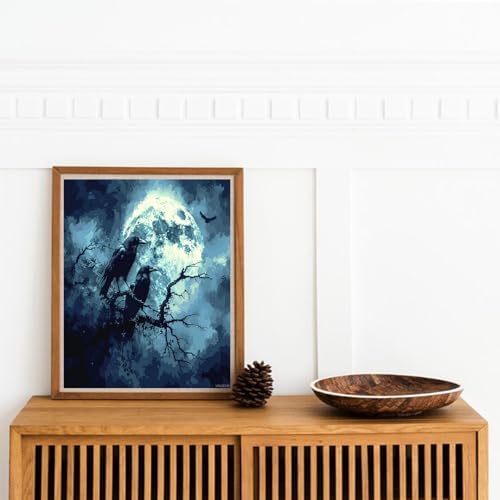 VNUIEHG Paint by Numbers Kit for Adults Beginners Night Moon Crow Bird Acrylic Adult Paint by Number Kits on Canvas Digital Oil Number Painting Kits for Home Decor Gift 16"x20"