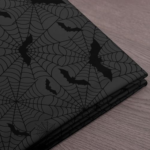 Spider Web Fabric by The Yard Black Gray Wild Bat Soft Polyester Sewing Fabric Horror Halloween Decor No Stretch Durable Material for DIY Art Craft Making 1 Yard Pre-Cut,36" L x 59" W