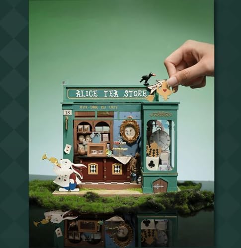 Rolife DIY Miniature House Kit Alice's Tea Store, Tiny House Kit for Adults to Build, Mini House Making Kit with Furniture, Halloween/Christmas Decorations/Gifts for Family Friends (Alice's Tea Store)