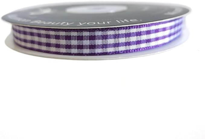 Micomon Dark Purple and White Woven Edge Plaid Ribbon 100% Polyester Gingham - Image 4