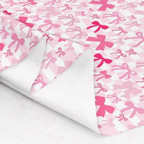 Pink Bow Upholstery Fabric for Chairs | White Buffalo Plaid Outdoor Fabric by The Yard 181"x63", Cute Dreamy Princess Ribbon Bowknot Kawaii Geometric Bow Tie Waterproof Fabric
