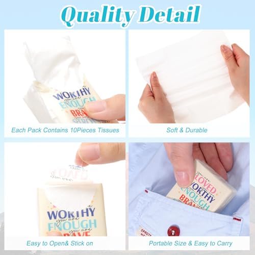 Outus 50 Pack Inspirational Travel Size Pocket Tissues Bulk 400 Sheet Total