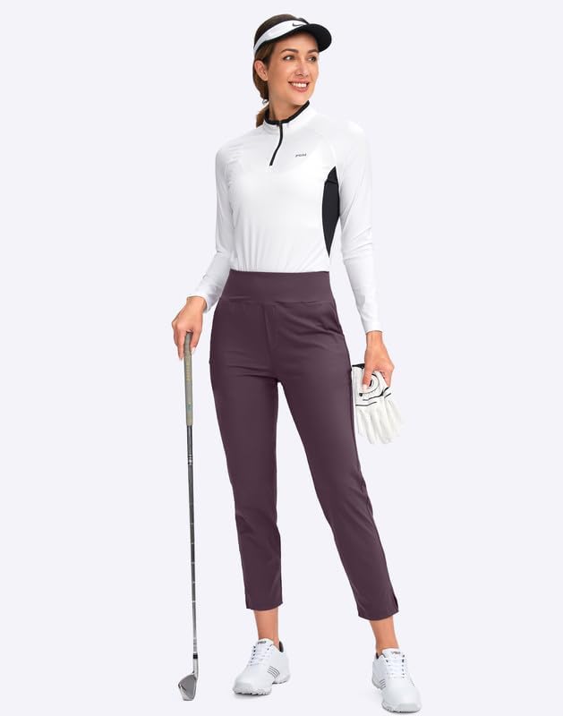 YYV Women's Golf Pants Stretch Work Ankle Pants High Waist Dress Pants with Pockets for Yoga Business Travel Casual