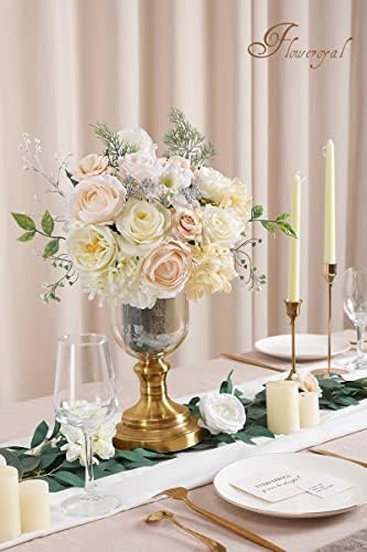 Floweroyal Artificial Flowers Combo White Flowers Mix Silk Flowers Dahlia Roses with Stems for DIY Wedding Bridal Bouquets, Baby Shower, Floral Arrangement, Table Centerpieces, Home Decorations.