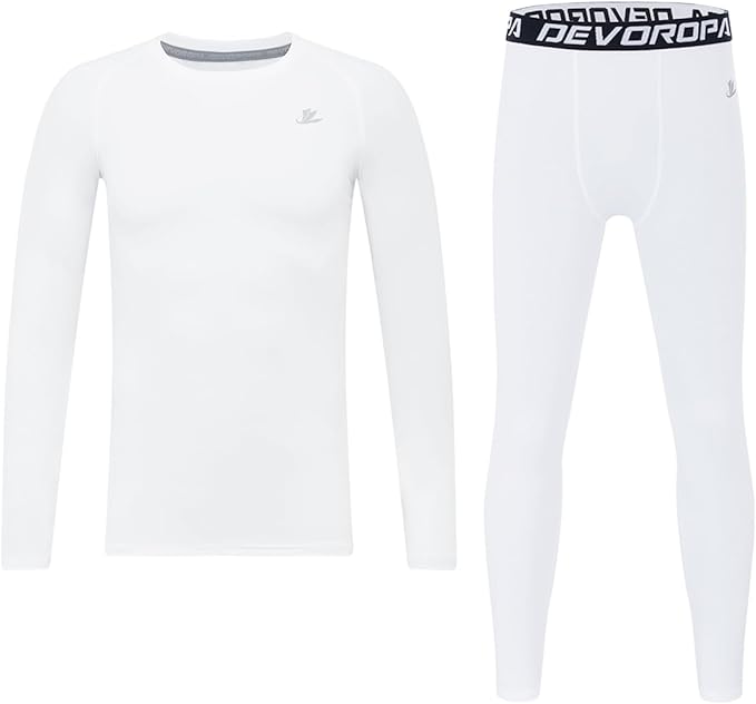 DEVOROPA Youth Boys Compression Thermal Shirt Long Sleeve Kids Fleece Baselayer Soccer Baseball Undershirt Slim/Regular/Husky