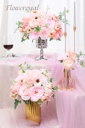 Floweroyal Artificial Flowers Combo Pink Flowers Mix Silk Flowers Roses Peonies with Stems for DIY Wedding Bridal Bouquets, Baby Shower, Floral Arrangement, Table Centerpieces, Home Decorations.