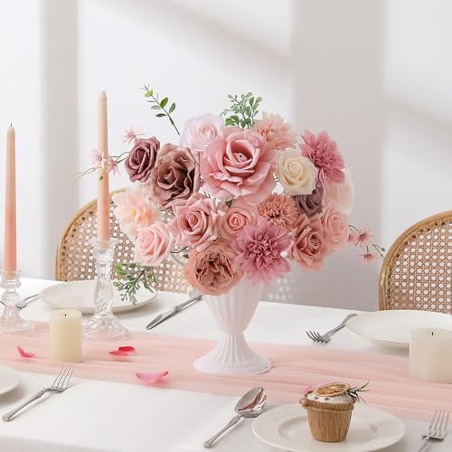 Floweroyal Artificial Flowers Fake Rose Flowers Dahlia with Stems for DIY Wedding Bridal Bouquets, Baby Shower, Floral Arrangement, Table Centerpieces, Home Decorations
