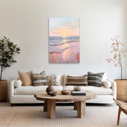 GOUOYANA Paint By Numbers Kit for Adults-Pink Beach Funny Canvas 12x16 Inch
