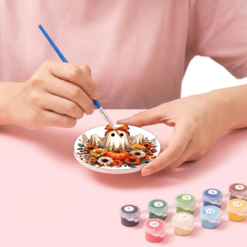 8 Pack Halloween Paint by Numbers Kits Coasters with Holder Cork Pads