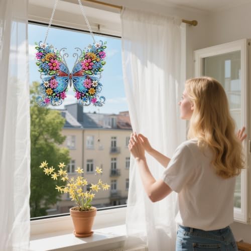 AIBOERL Diamond Art Kits for Adults, Butterfly Acrylic Hanging Suncatcher