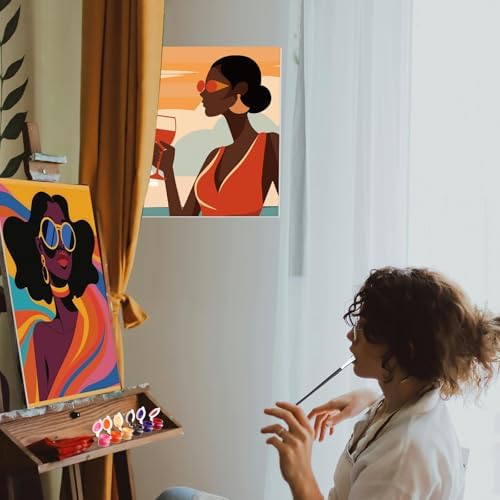 Dinifee 6 Pack Pre Drawn Canvas for Painting Pre Printed Canvas Kit 8 x 10 Inch Stretched Cotton Paint and Sip Set for Adults Couple Party Graduation Summer Date Night(Artistic Women)