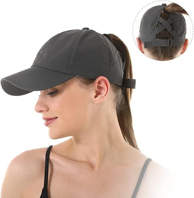Criss Cross Hat Washed Distressed Baseball Cap Ponytail Hat High Messy Bun Ponycap for Women