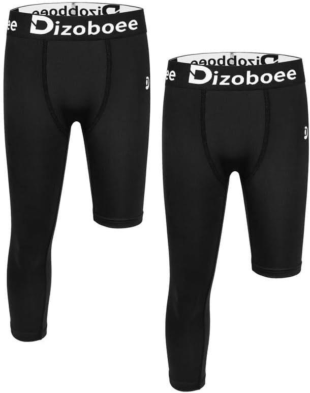 Youth Boys Compression Pants One Leg 3/4 Athletic Leggings for Sports Kids Basketball Tights Football Baseball Pants