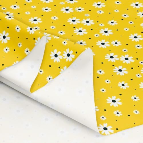 Daisy Flowers Upholstery Fabric for Chairs Rustic Fabric by The Yard 362"x63", Yellow Boho Floral Kawaii Cute Flower Sewing Fabric DIY Projects