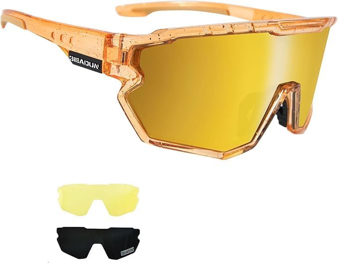 Sports Sunglasses Cycling Glasses Pink Polarized Glasses Baseball glasses with 3 lenses,Fishing,Ski Running Golf