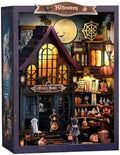 Book Nook Kit Halloween Mini House Kit - 3D Wooden DIY Castle with LED Lights, Spooky Bookshelf Decor for Teens and Adults