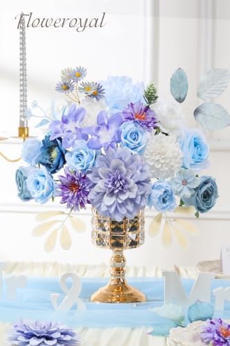 Floweroyal Artificial Flowers Combo Purple Flowers Mix Silk Flowers Dahlia Roses with Stems for DIY Wedding Bridal Bouquets, Baby Shower, Floral Arrangement, Table Centerpieces, Home Decorations.