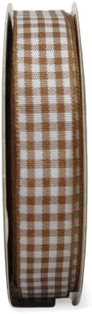Micomon Khaki and White Woven Edge Plaid Ribbon 100% Polyester Gingham Ribbon - Image 2
