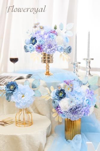 Floweroyal Artificial Flowers Combo Purple Flowers Mix Silk Flowers Dahlia Roses with Stems for DIY Wedding Bridal Bouquets, Baby Shower, Floral Arrangement, Table Centerpieces, Home Decorations.